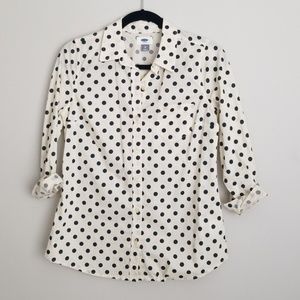 Cream and Navy Polkadot Button Down